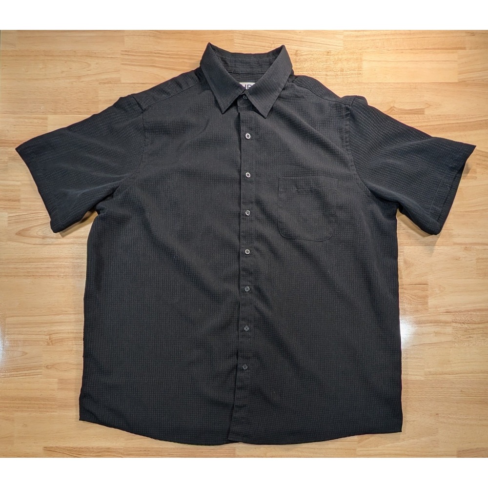 HB Harbor Bay Mens 1XLT Black Textured Short Sleeve Button Front Shirt Big Tall